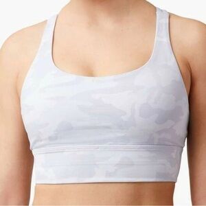 Lululemon Energy Bra Long Line Incognito Camo Alpine White/Grey Sz 10